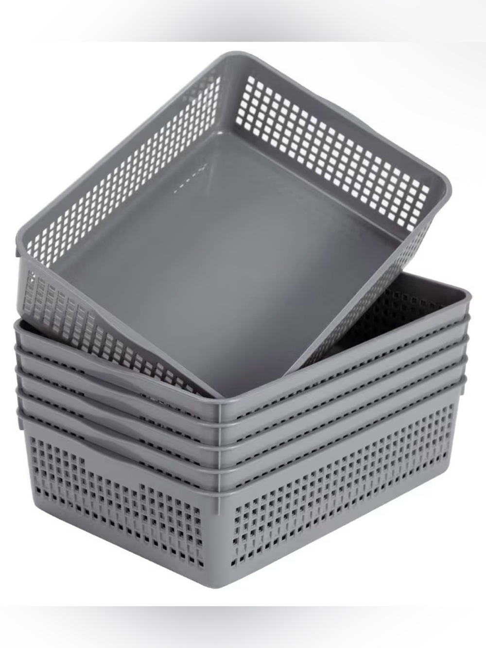Eslite Plastic Organizing Baskets/Storage Tray Baskets, 6-Pack, Gray